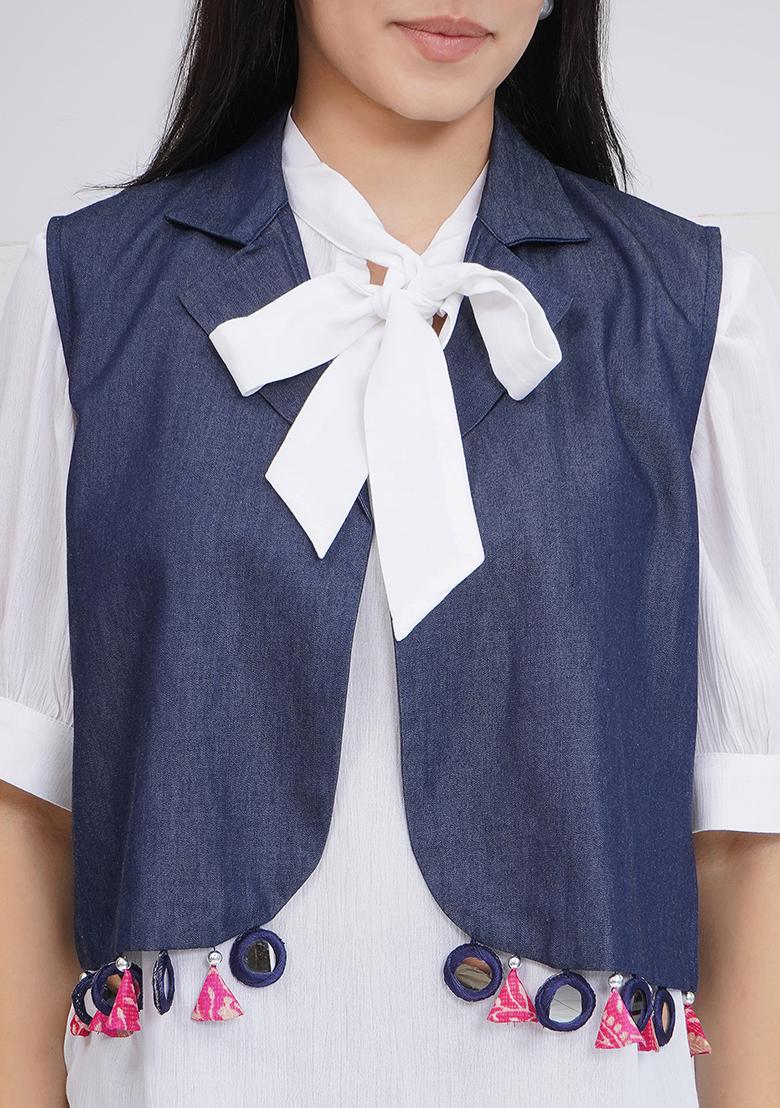 White Embellishment Rayon Co Ord Set