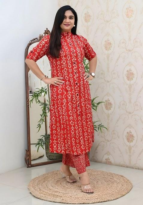 Red Embroidered Cotton Salwar Kameez