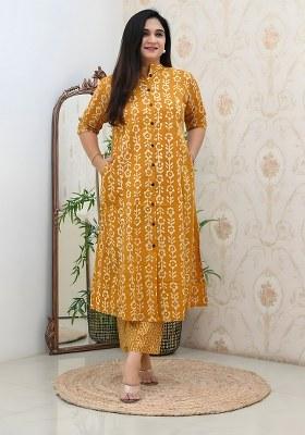 Yellow Embroidered Cotton Salwar Kameez
