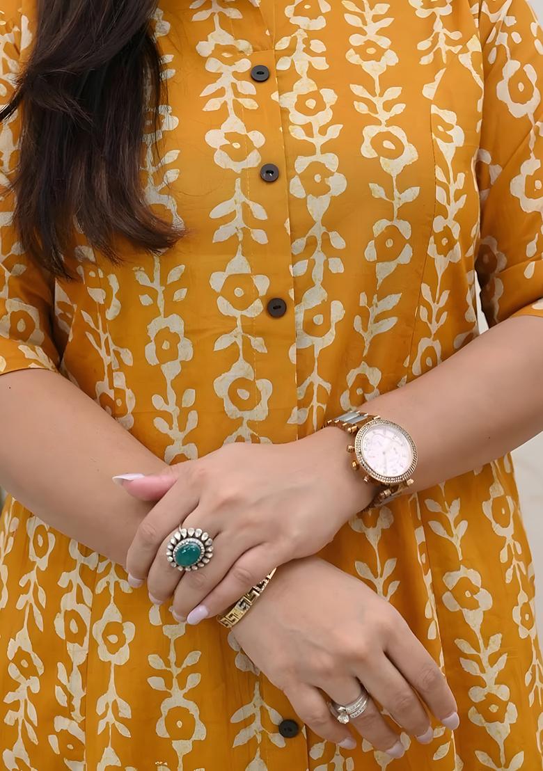 Yellow Embroidered Cotton Salwar Kameez