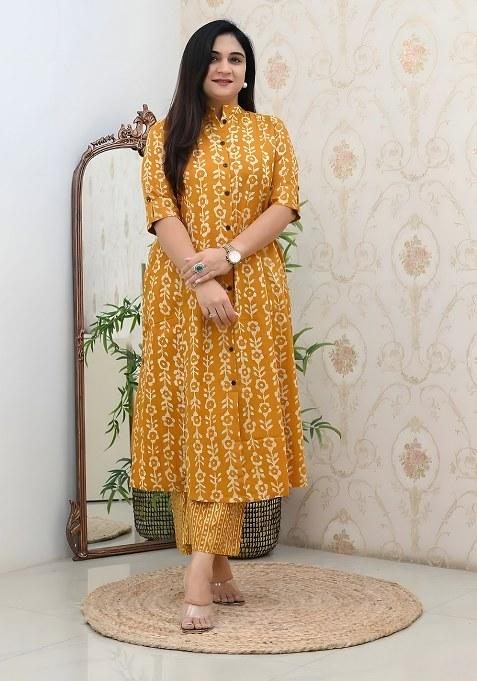 Yellow Embroidered Cotton Salwar Kameez