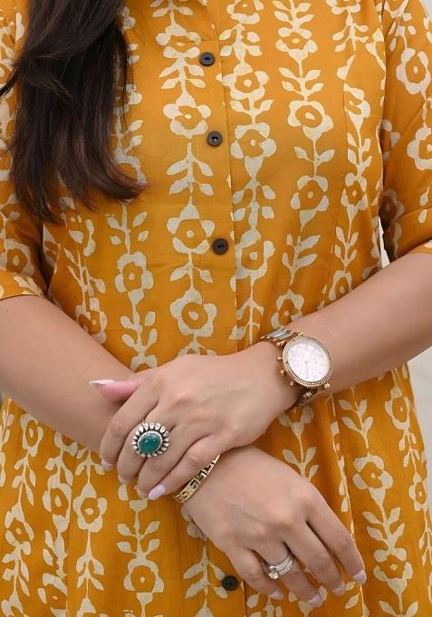 Yellow Embroidered Cotton Salwar Kameez