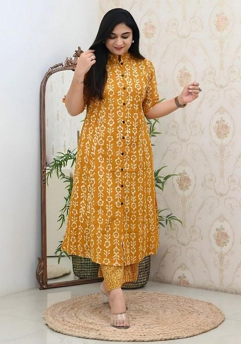 Yellow Embroidered Cotton Salwar Kameez
