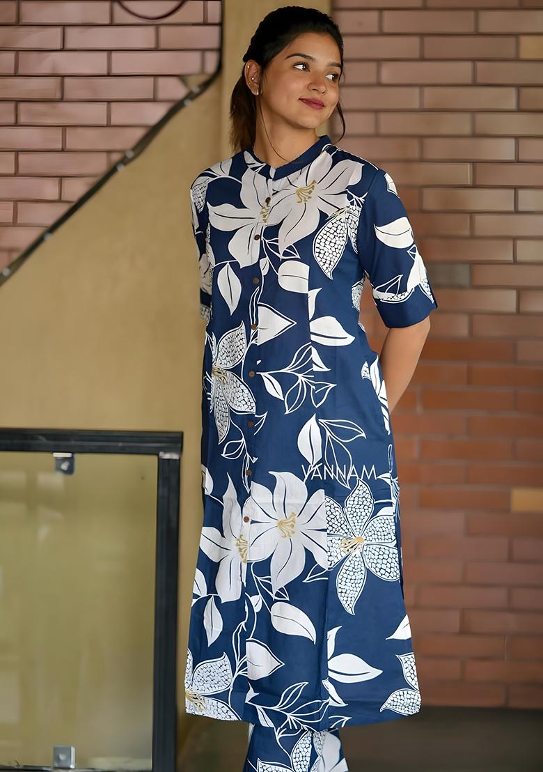 Blue Embroidered Cotton Salwar Kameez