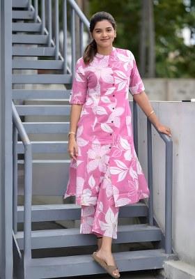 Pink Embroidered Cotton Salwar Kameez