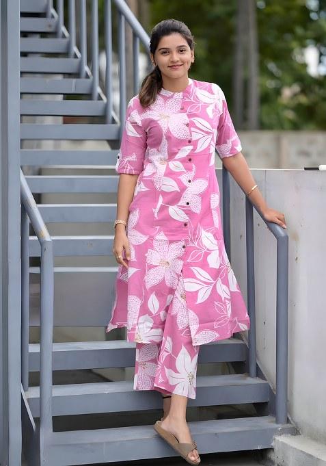 Pink Embroidered Cotton Salwar Kameez