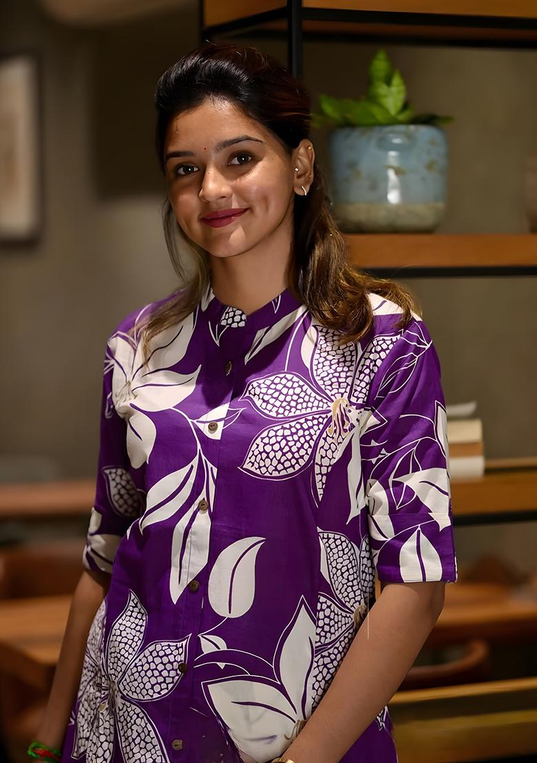 Purple Embroidered Cotton Salwar Kameez