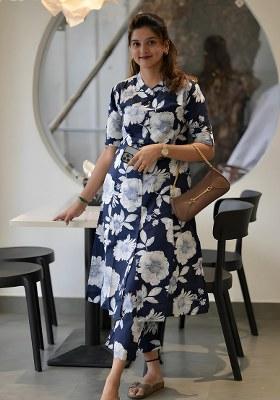 Blue Embroidered Cotton Salwar Kameez