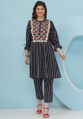 Blue Embellishment Cotton Co Ord Set