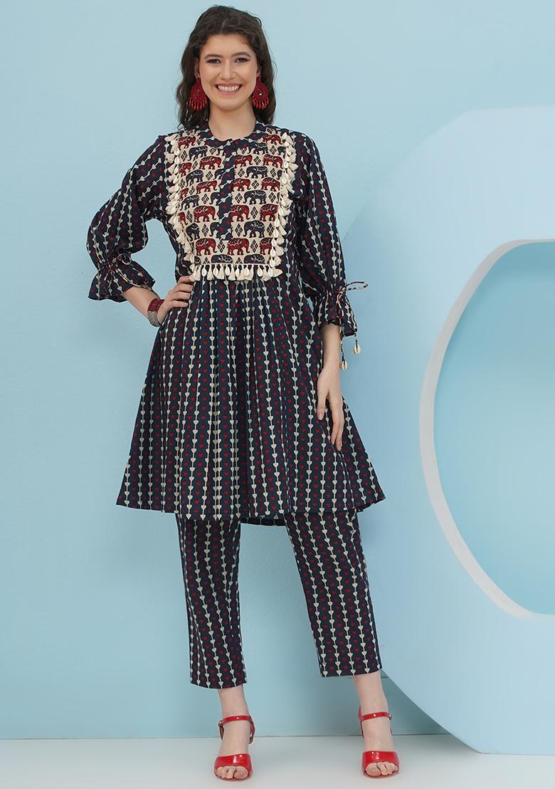 Blue Embellishment Cotton Co Ord Set