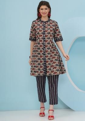 Beige Embellishment Cotton Co Ord Set