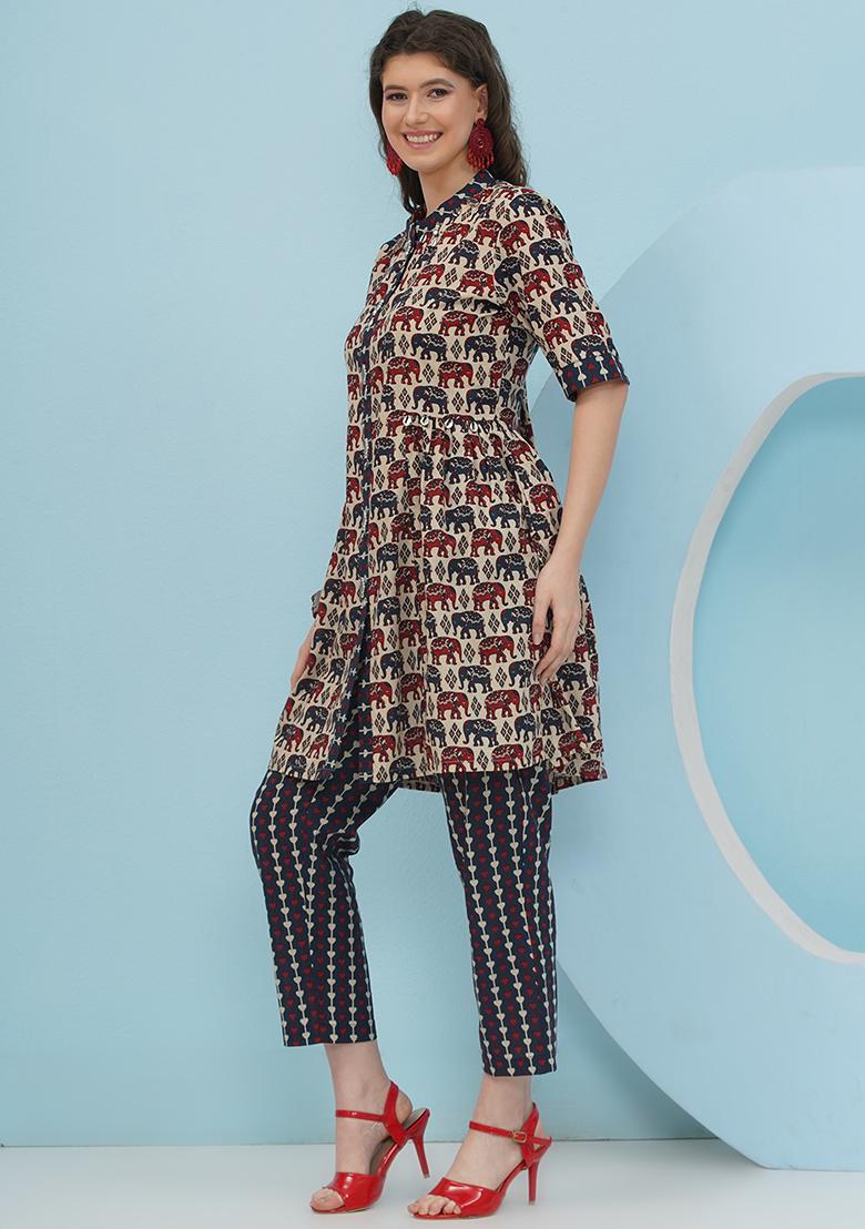 Beige Embellishment Cotton Co Ord Set