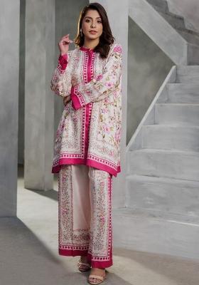 Pink Floral Print Rayon Pakistani Suit Set