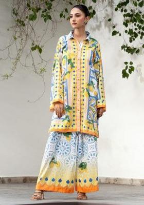 Yellow Printed Rayon Co Ord Set