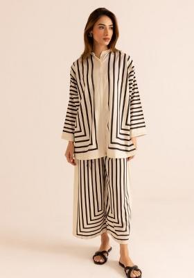 Beige Striped Rayon Co Ord Set