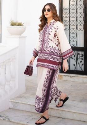 White Printed Rayon Co Ord Set