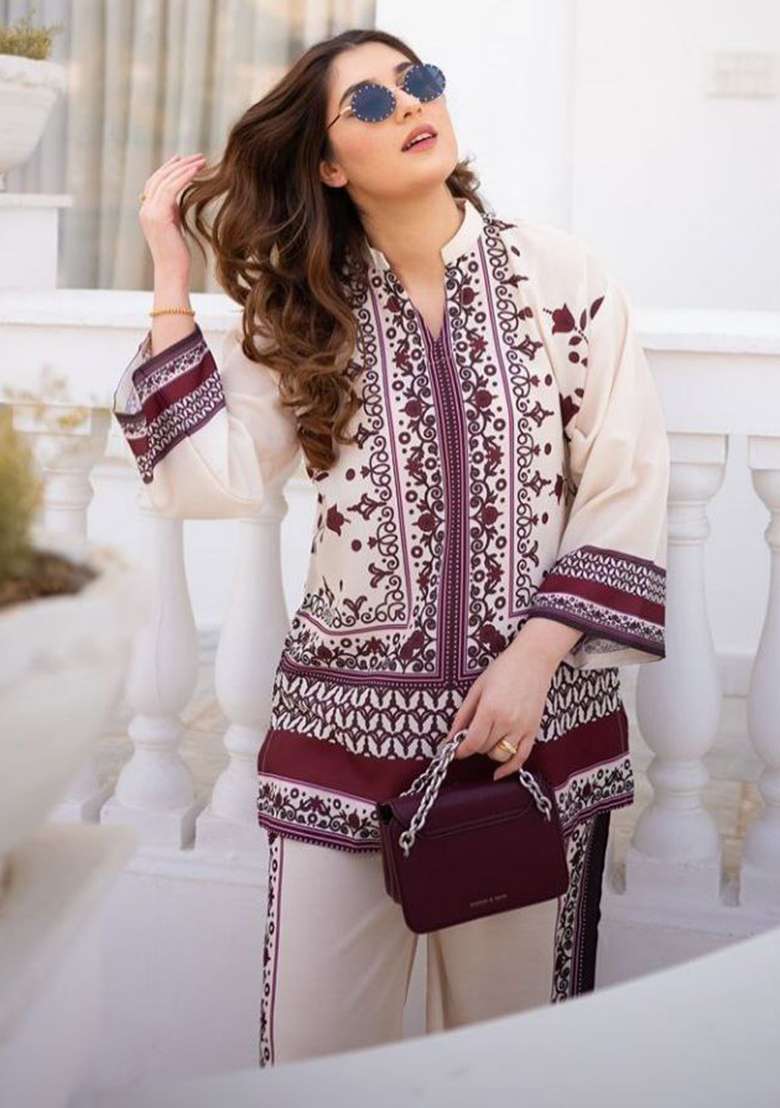 White Printed Rayon Co Ord Set - Indya