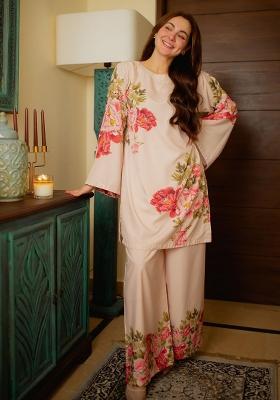 White Floral Print Rayon Co Ord Set