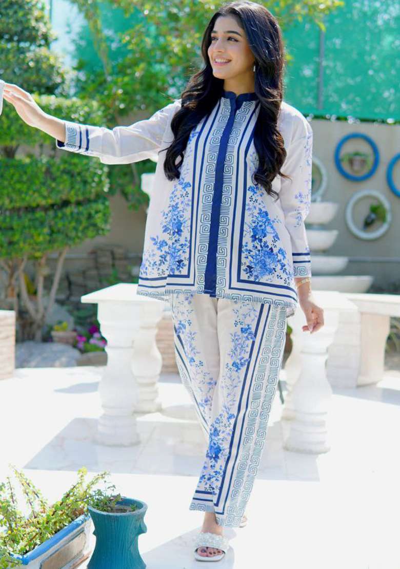 Blue Floral Print Rayon Co Ord Set - Indya