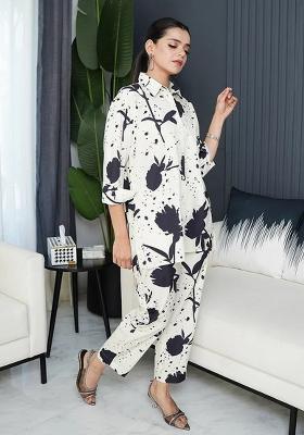 Black Floral Print Rayon Co Ord Set