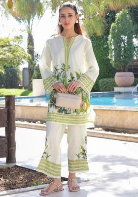 White Printed Rayon Co Ord Set