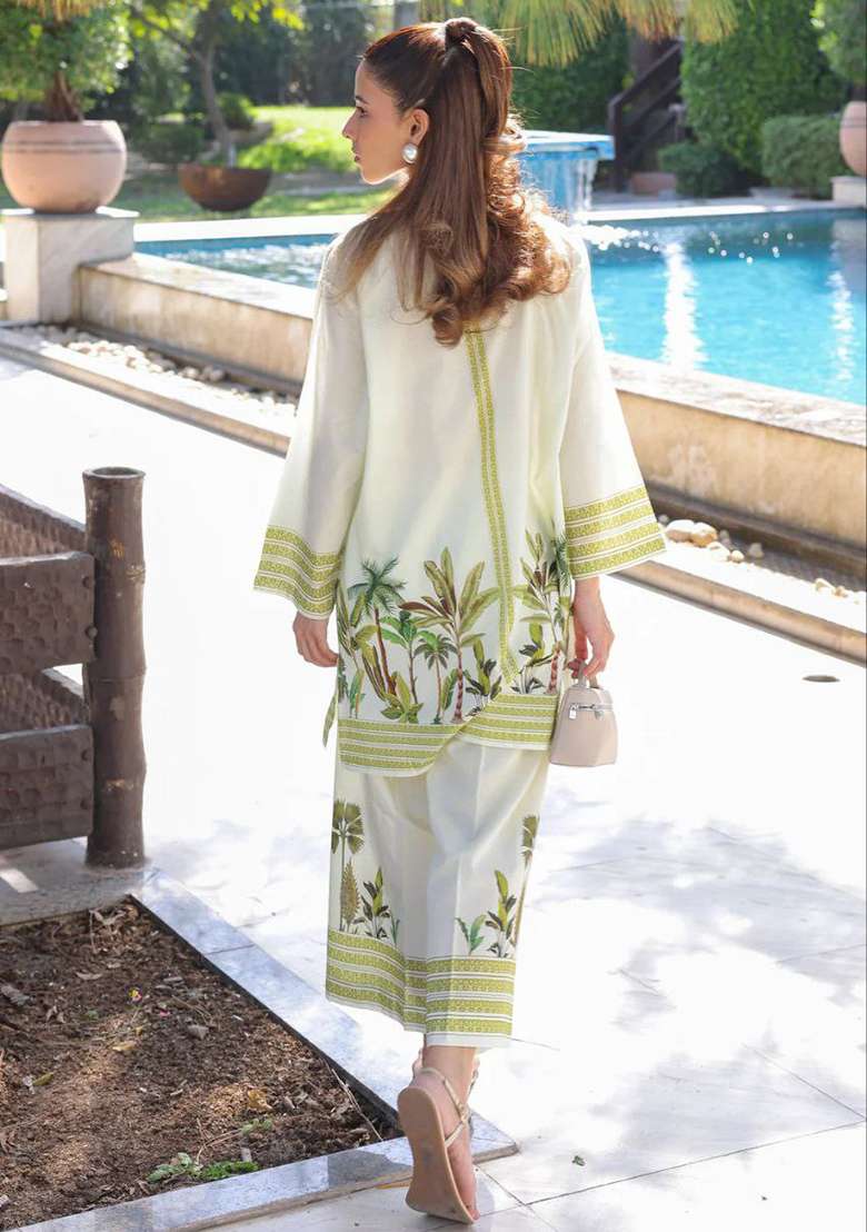 White Printed Rayon Co Ord Set - Indya