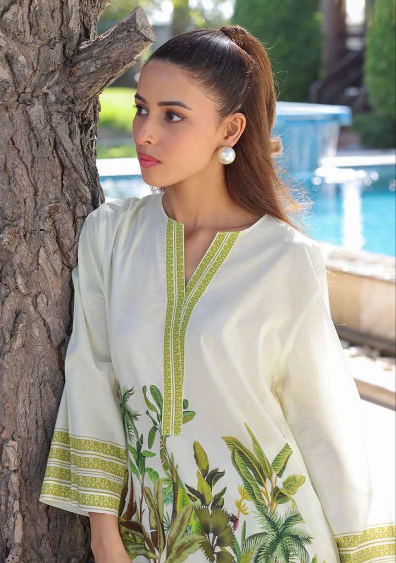 White Printed Rayon Co Ord Set - Indya