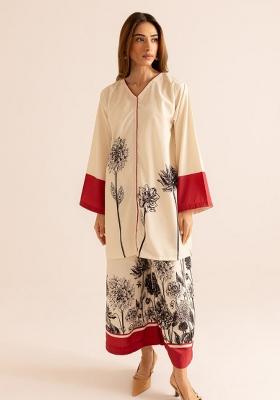 Beige Floral Print Rayon Co Ord Set