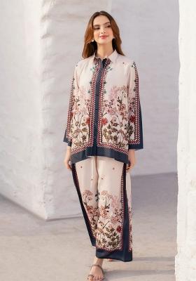 White Floral Print Rayon Co Ord Set