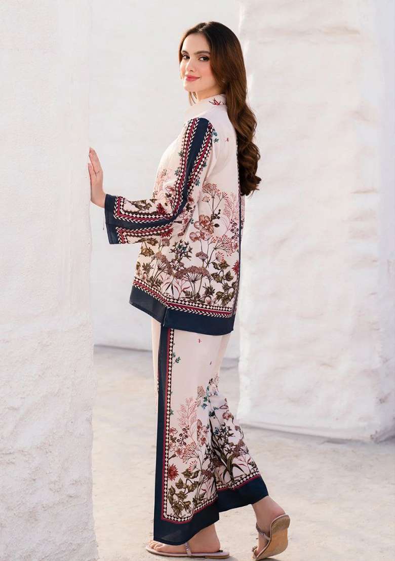 White Floral Print Rayon Co Ord Set - Indya