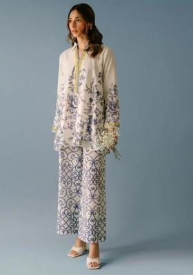 White Printed Rayon Co Ord Set