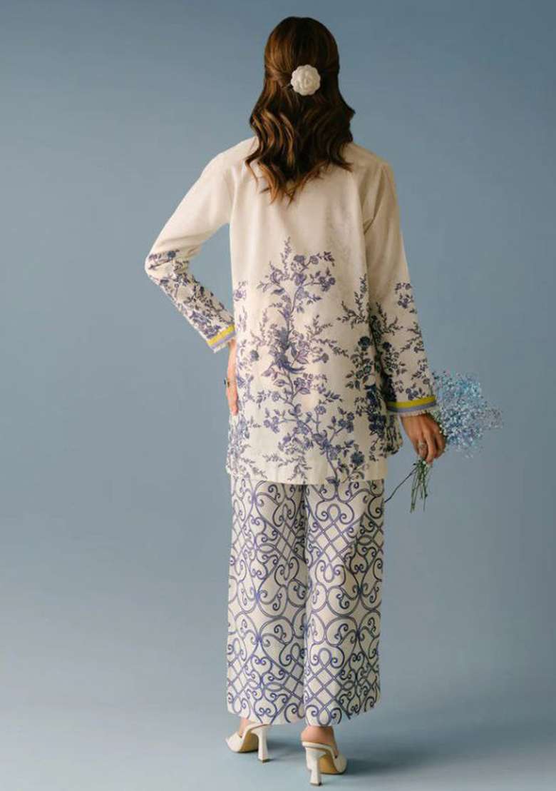 White Floral Print Rayon Co Ord Set - Indya