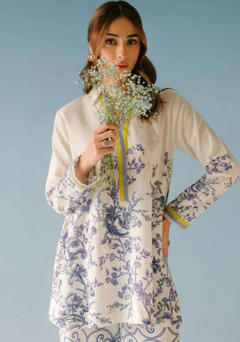 White Floral Print Rayon Co Ord Set - Indya
