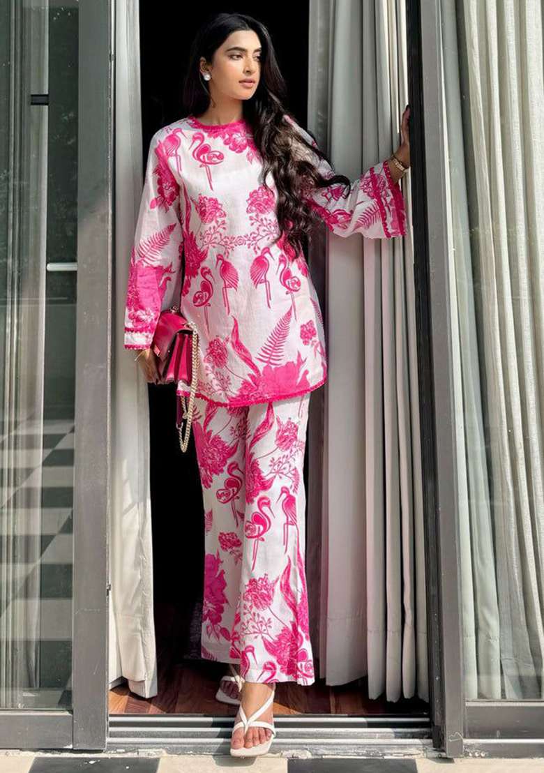 Pink Printed Rayon Co Ord Set - Indya