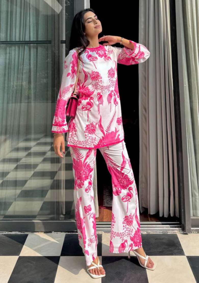 Pink Printed Rayon Co Ord Set - Indya