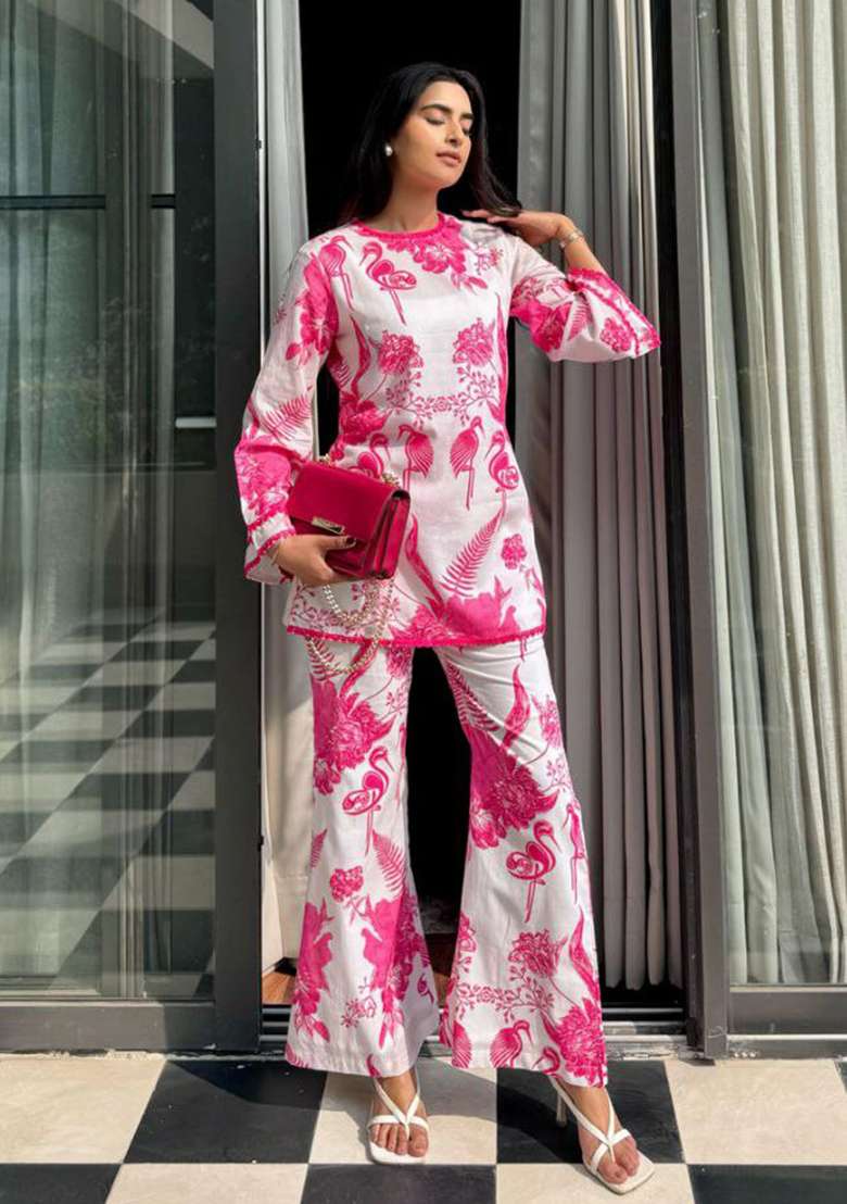 Pink Printed Rayon Co Ord Set - Indya