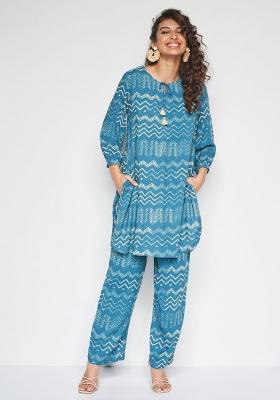 Blue Printed Rayon Co Ord Set