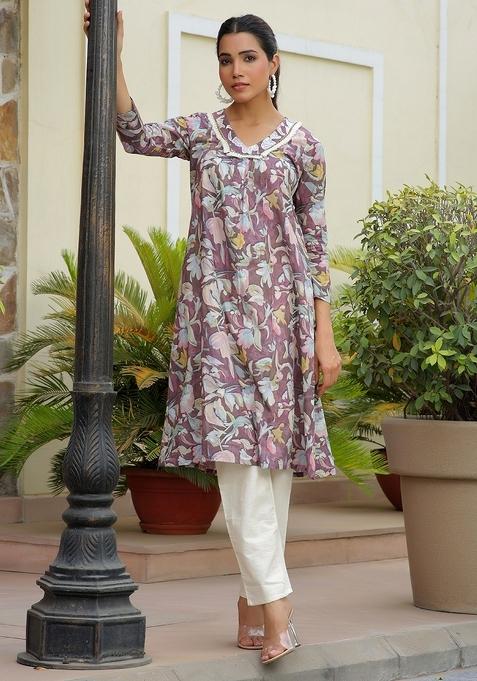 Brown Printed Cotton Clothing Set