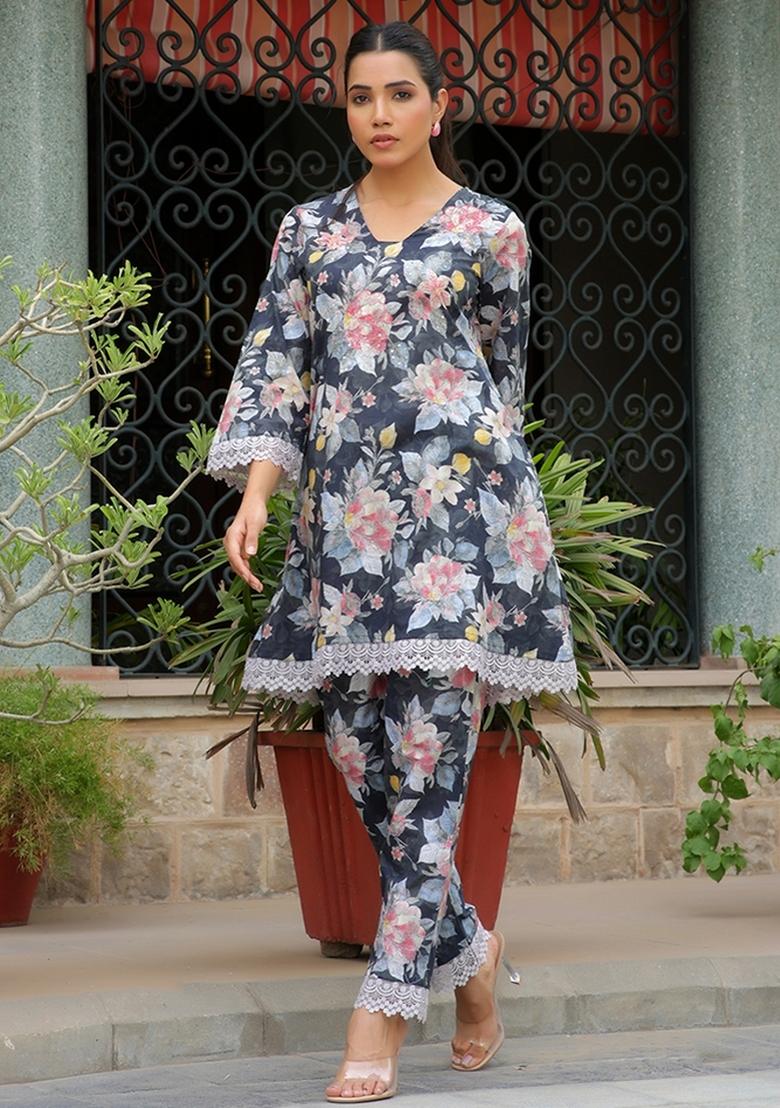 Black Printed Cotton Clothing Set - Indya