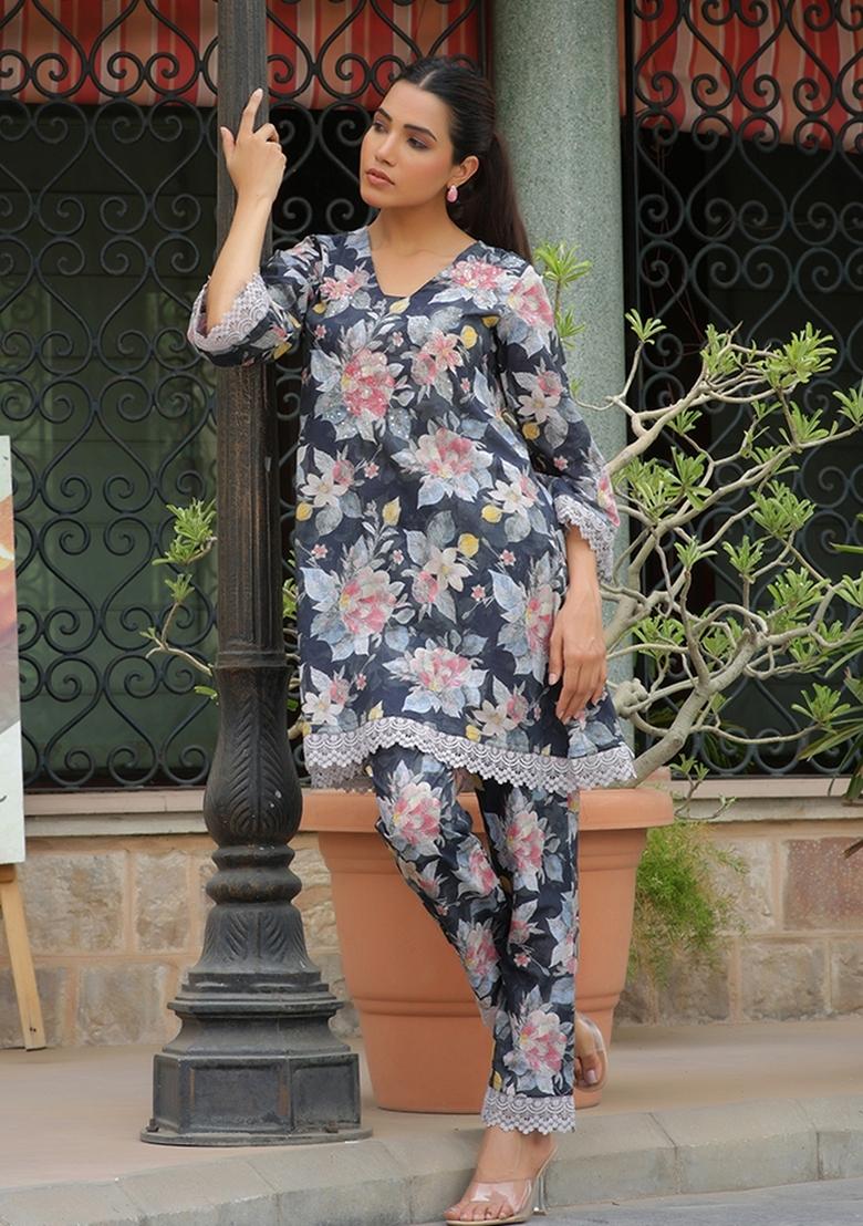 Black Printed Cotton Clothing Set - Indya