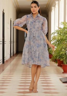 Sky Blue Printed Organza Clothing Set