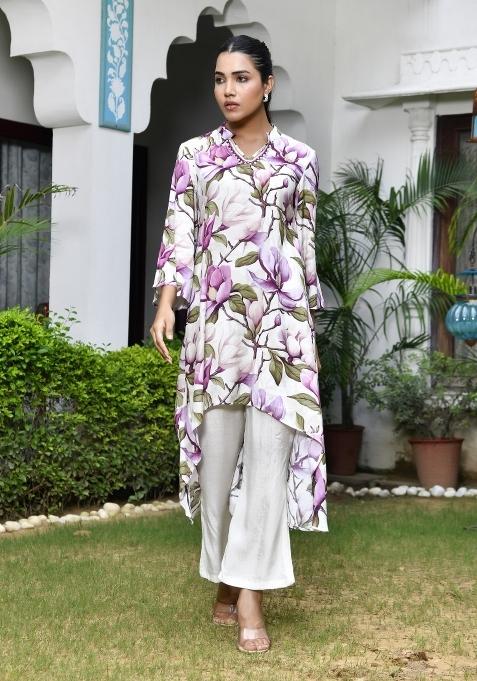 Cream Thread Work Muslin Viscose Clothing Set