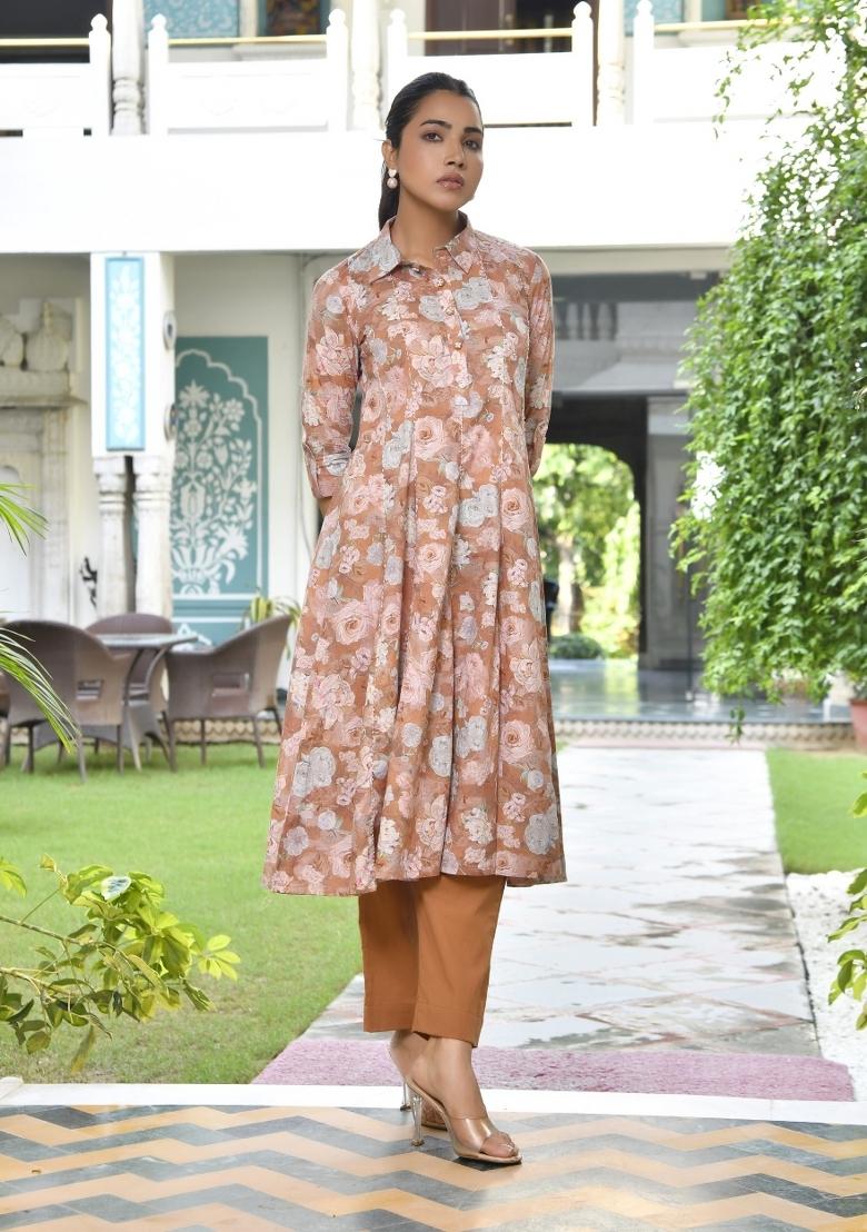 Brown Thread Work Cotton Clothing Set - Indya
