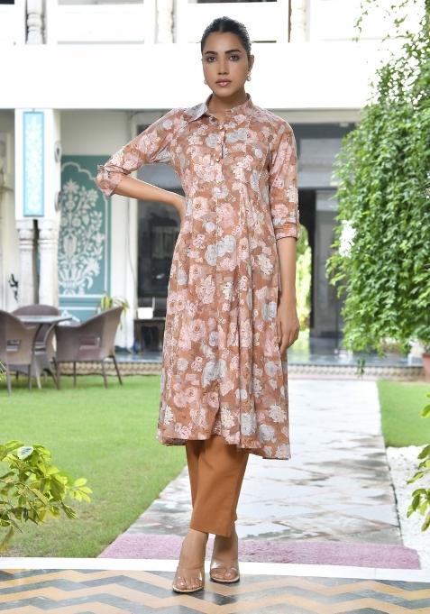 Brown Thread Work Cotton Clothing Set