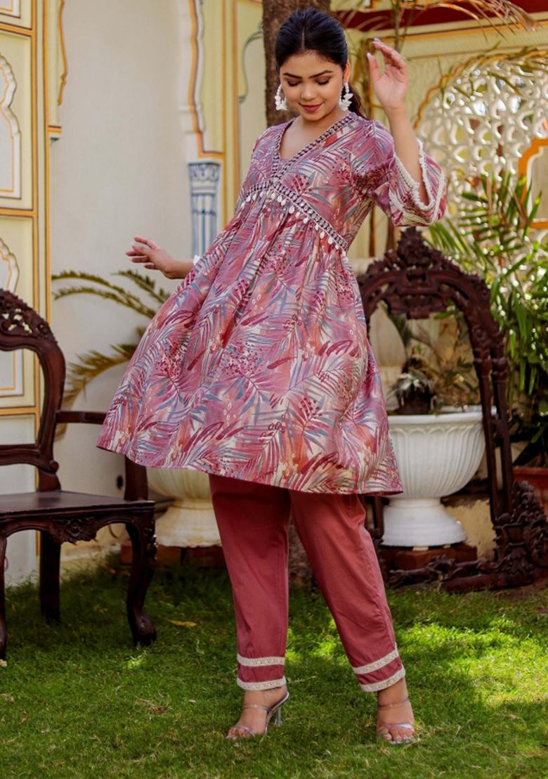 Brown Thread Work Muslin Clothing Set - Indya