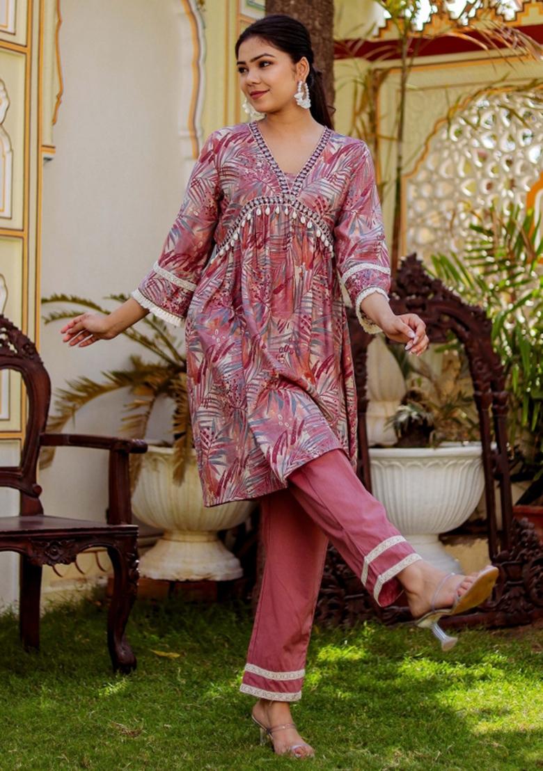 Brown Thread Work Muslin Clothing Set - Indya