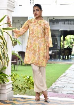 Lemon Yellow Thread Work Organza Clothing Set