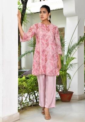Pink Printed Organza Clothing Set