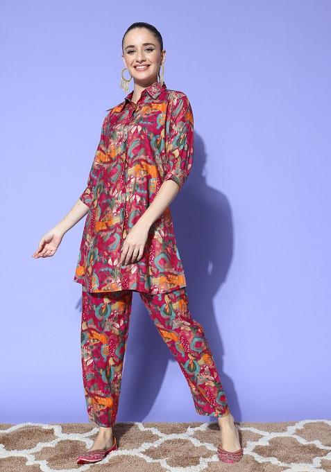 Pink Embroidery Georgette Co Ords