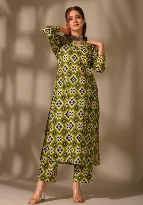 Green Printed Rayon Co-ords Set